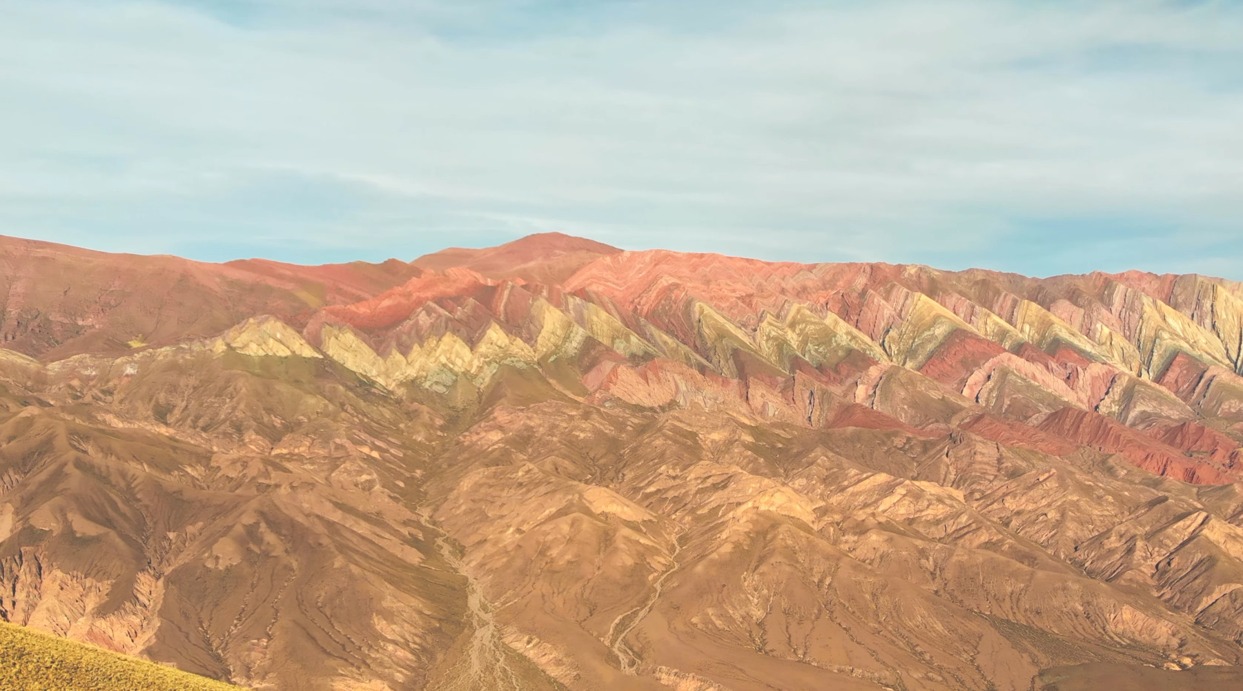 Colorful folded ridges of the Hornocal mountains in Jujuy, Argentina